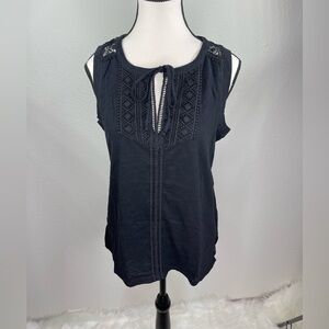 Rafaella Women’s Eyelet Lace Embellishment Sleeveless with Tie Black Top…